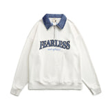 Men Hoodie Denim Hoodie Men's Loose Street Letter Long Sleeve Polo Shirt