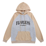 Men Hoodie Color Contrast Patchwork Letters Embroidered Pullover Sweatshirt