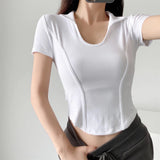 Women T-Shirt Polo Lapel Fitted Short T-shirt Short Sleeve Top