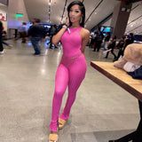 Women Jumpsuit Summer Fashion Sexy Backless Lace up Solid Color Jumpsuit