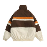 Men Cotton Mixed Jacket Coat Letter Embroidery Stitching Contrast Color Men Winter Zipper Thermal