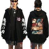 Men Women Anime Zip Hoodie Demon Slayer Graphic Print