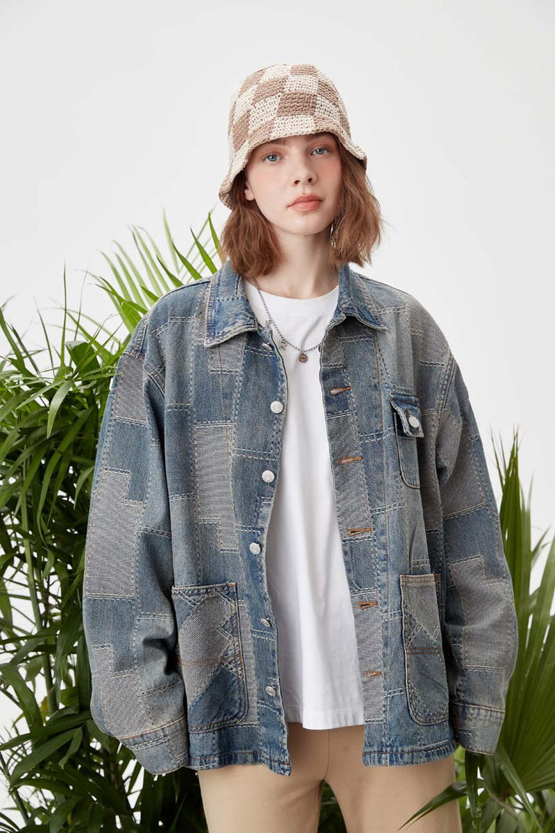 Unisex Jacket Autumn Plaid Denim Jacket Women's Clothing