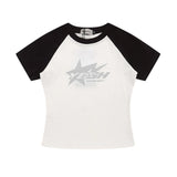 Women T-shirt Short Sleeve T-shirt Women's Raglan Sleeve Color Matching Summer round Neck