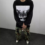 Men T-shirts "Three Gods Redemption Judgment" Washing Water Old Short Sleeve Crew Neck Loose