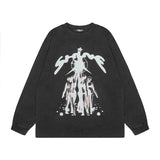 Men Long Sleeve Shirt Rock Print Washed Oversize Long Sleeve Bottoming T-shirt Men and Women Ins