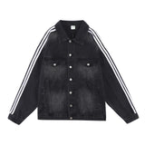 Men Denim Jacket Washed and Worn Denim Jacket Men's Loose Casual Striped Long Sleeve