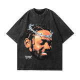 Men T Shirt Washed and Worn Vintage Print Short Sleeves T-shirt Men