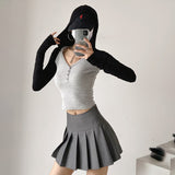 Women T-Shirt Autumn Long Sleeve V-neck Short Hood T-shirt