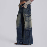 Women Cargo Pants Jeans Women Stitching Casual Straight Pants