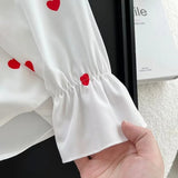 Women T-shirt Heart Printing Long Sleeve Shirt Loose Top