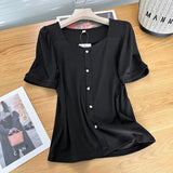 Women T-Shirt Short-Sleeved T-shirt Women's Summer Retro T-shirt Top