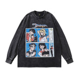 Men Long Sleeve Shirt Cartoon Print Distressed Bottoming Long Sleeve T-shirt Men and Women