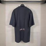 Men T-shirts Tokyo Tower Printed Washed Old Short Sleeves Loose Casual