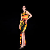 Women Desses Floral Print Slit Long Dress Sleeveless Vest Dress Women