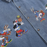 Men Long Sleeved T Shirt Embroidered Denim Shirt All-Matching Loose Casual Spring and Autumn Long Sleeve Shirt Coat