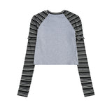 Women Long Sleeve T-Shirt Sleeve Short T-shirt Letter Crew Neck Girls' Summer Top