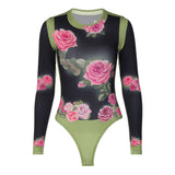 Women Jumpsuit Fashion Printed Slim Fit round Neck Long Sleeves Jumpsuit