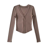 Women T-Shirt V-neck Long Sleeve Slim Bottoming Shirt Top T-shirt