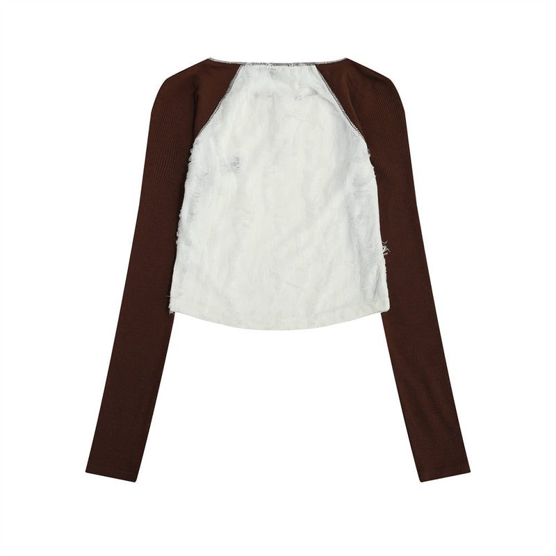 Women Long Sleeve T-Shirt Ripped Short-Sleeved T-shirt Girls Slim Design