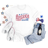 National Flag Day T Shirts Summer round Neck T-shirt Women's Short Sleeve Independence Day Women