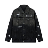 Men Denim Jacket XINGX Embroidered Denim Jacket Male and Female Couples Wear Washed Distressed Jacket