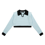 Women Sweater Color Block Short Casual Autumn Long Sleeve Top