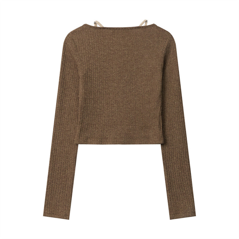 Women Long Sleeve T-Shirt Knitted Short-Sleeved T-shirt Girls Autumn Leisure