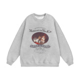 Men Hoodie Kitten Print Sweater Autumn and Winter Loose Crew Neck Top