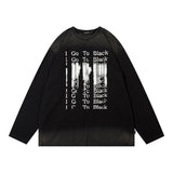Men Long Sleeve Shirt Distressed Gradient Long Sleeve T-shirt Men and Women Hiphop Street Retro Base