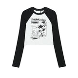 Women Long Sleeve T-Shirt Printed Long Sleeve T-shirt Girls Fall Color-Blocking Top