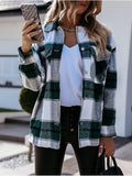 Plaid Trench Coat Autumn and Winter Long Sleeve Plaid Shirt Coat