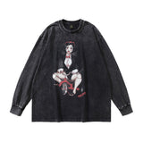 Men Long Sleeve Shirt Printed Washed round Neck Long Sleeve Bottoming Vintage Retro Style T-shirt