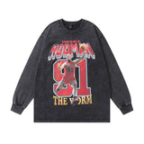 Men Long Sleeve Shirt Washed Distressed Long Sleeve Bottoming T-shirt Men and Women Vintage