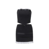 Women Co-Ord Set Summer Sweet Contrast Color Tube Top Short Skirt Suit