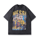 Men T Shirt Portrait Printing Distressed Short-Sleeved T-shirt Men Loose Washed-out