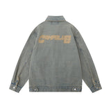 Men Denim Jacket Letter Patterned Denim Jacket Men's Autumn and Winter Clothing Loose All-Matching Washed and Worn