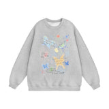 Men Hoodie Butterfly Graffiti Printed Crew Neck Sweatshirt