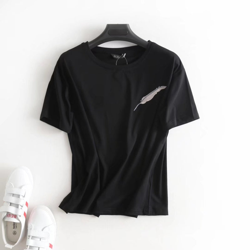 Women T-Shirt Short-Sleeved T-shirt Women round Neck White Base