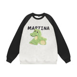 Men Hoodie Cartoon Flocking Embroidered Raglan Sleeve round Neck Sweater