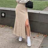 Women Skirt Slit Sheath Skirt All-Match Woolen Dress