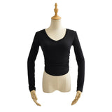 Women T-Shirt Spring and Autumn Women's Slim V-neck Long-Sleeved T-shirt