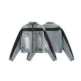 Unisex Jacket Winter Retro Patchwork Denim Cotton Coat