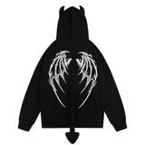 Men Hoodie Devil Horn Hoodie Coat Skeleton Printed Hood Coat Autumn and Winter