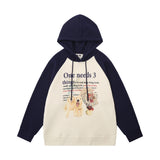 Men Hoodie Printed Pullover Hooded Sweater Men's Stitching Raglan Sleeve Sports Hoodie