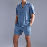 Men Co-Ords Summer Fashion Casual Dark Blue T-shirt Shirt Shorts