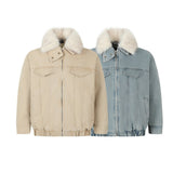 Unisex Down Jacket Men's Winter Fur Collar Denim Cotton