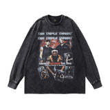 Men Long Sleeve Shirt Figure Washed Distressed Long Sleeve T-shirt Men and Women Hiphop Vintage Loose