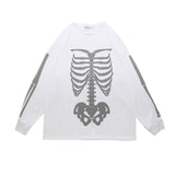 Men Hoodie Dark Style Skeleton Reflective Printed Sweater Men's Loose round Neck Long Sleeve