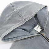 Men Denim Jacket Washed Long-Sleeved Denim Jacket Men's Spring and Autumn Embroidered Hooded Jacket Loose